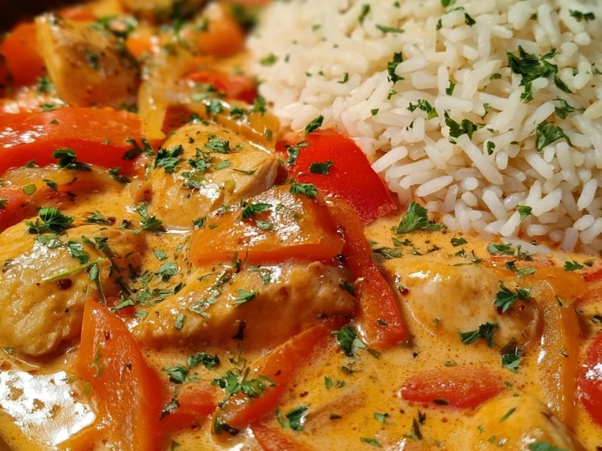 Cremiges Paprika Sahne Hähnchen mit Reis Mein Seelenfutter - Bild 1