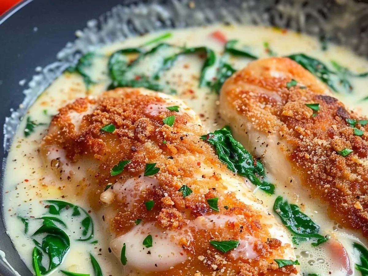 Cremiges Parmesan-Hähnchen mit Spinat-Soße selbst gemacht - Bild 2
