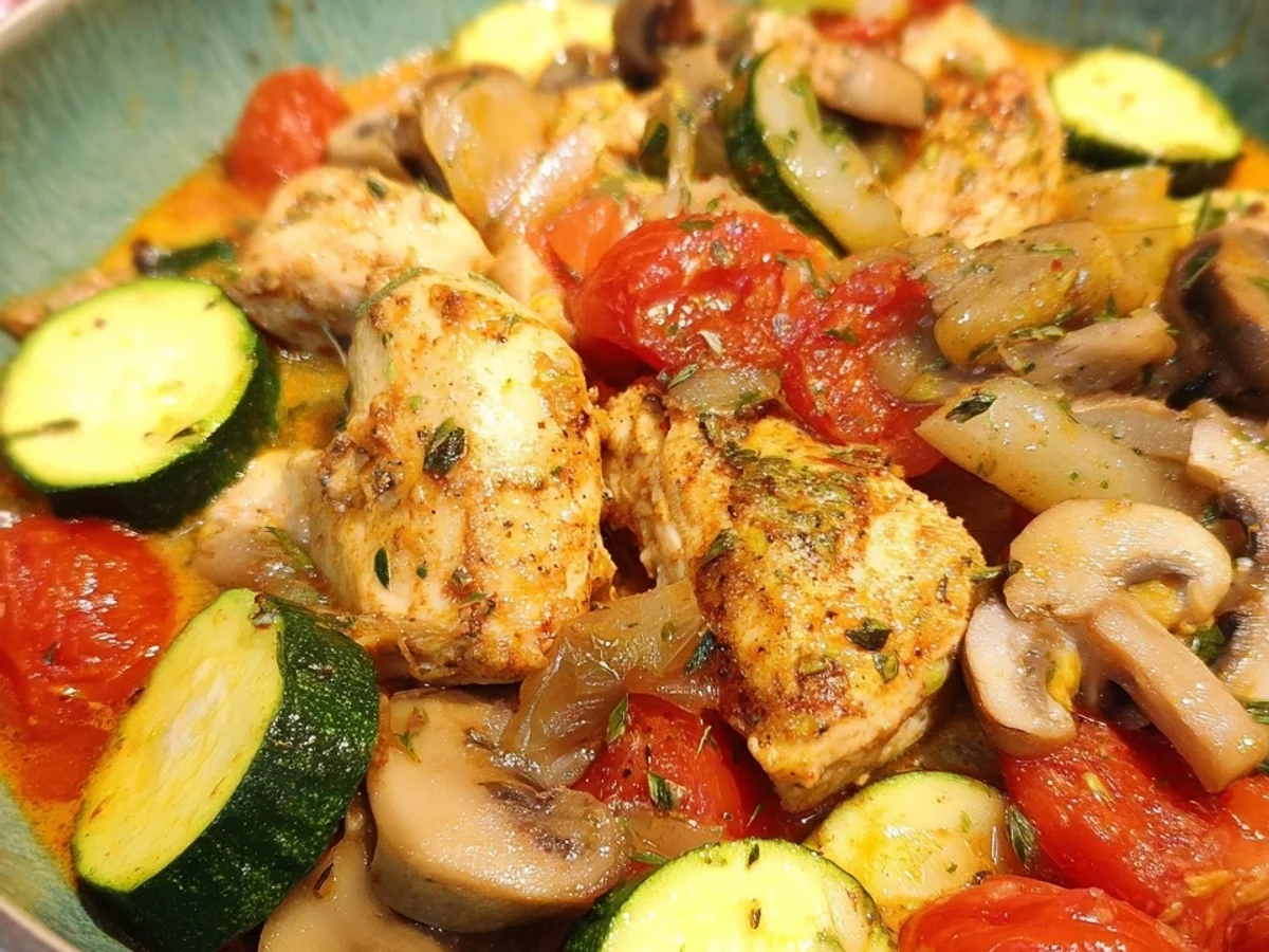 Low Carb Hähnchenpot mit Tomaten, Zucchini & Pilzen - Bild 1