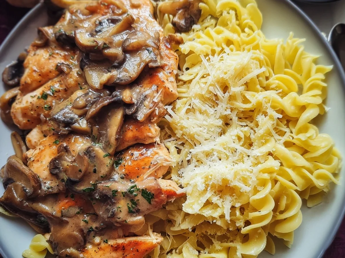 Pasta mit Parmesan Hähnchen: Cremige Pilz-Paprika-Soße - Bild 2