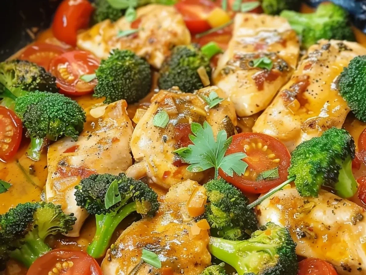 Schnelles Brokkoli Hähnchen mit Tomaten: Low-Carb-Pfanne - Bild 2