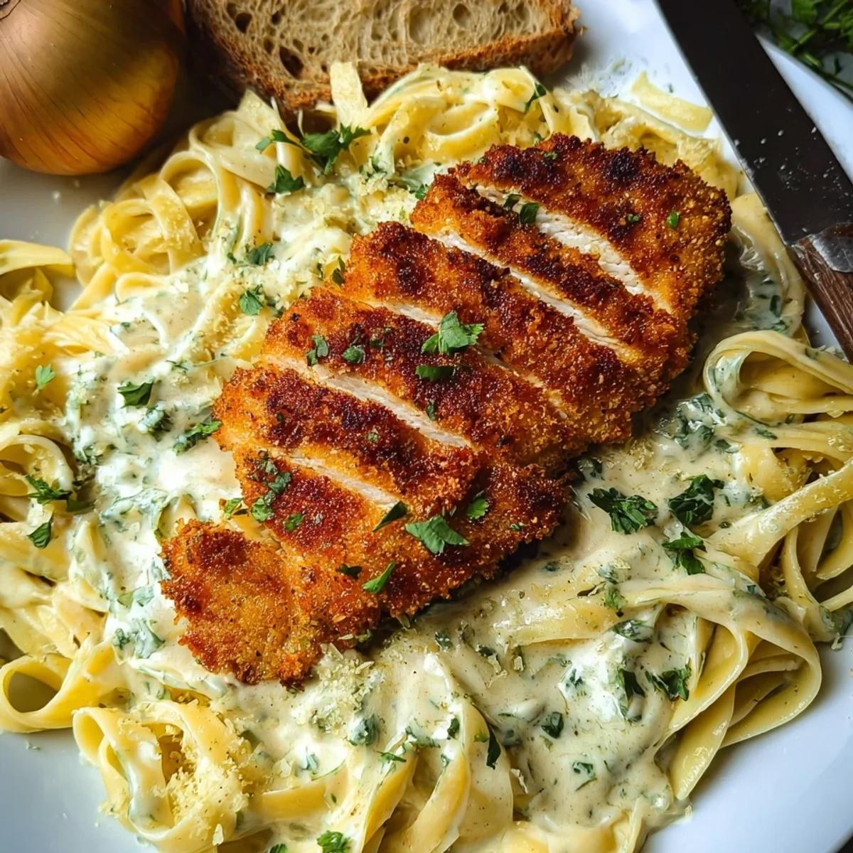Alfredo Pasta mit Hähnchenschnitzel: Cremiger Genuss