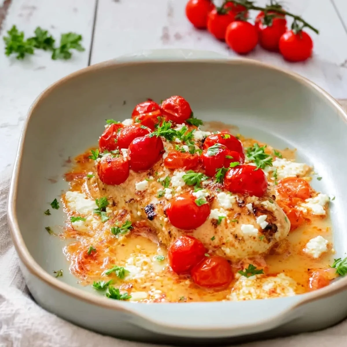 Überbackenes Putenschnitzel mit Feta & Tomaten Low Carb