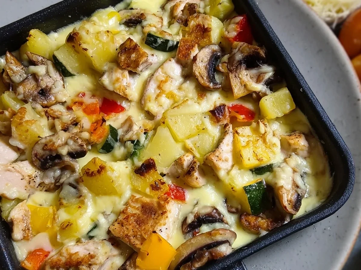 Buntes Sahne-Hähnchen-Raclette: Cremig & Kreativ - Beitragsbild