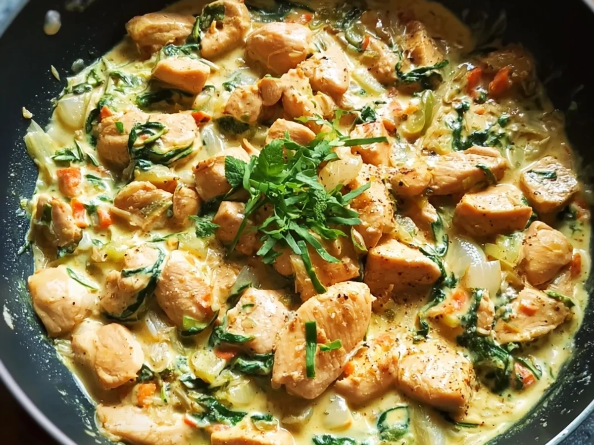 Cremige Hähnchen-Frischkäse-Pfanne: Einfach & Low Carb - Beitragsbild