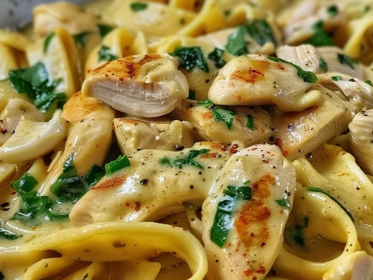 Cremige Schnelle Curry Nudeln mit Hähnchen & Sahnesauce - Beitragsbild