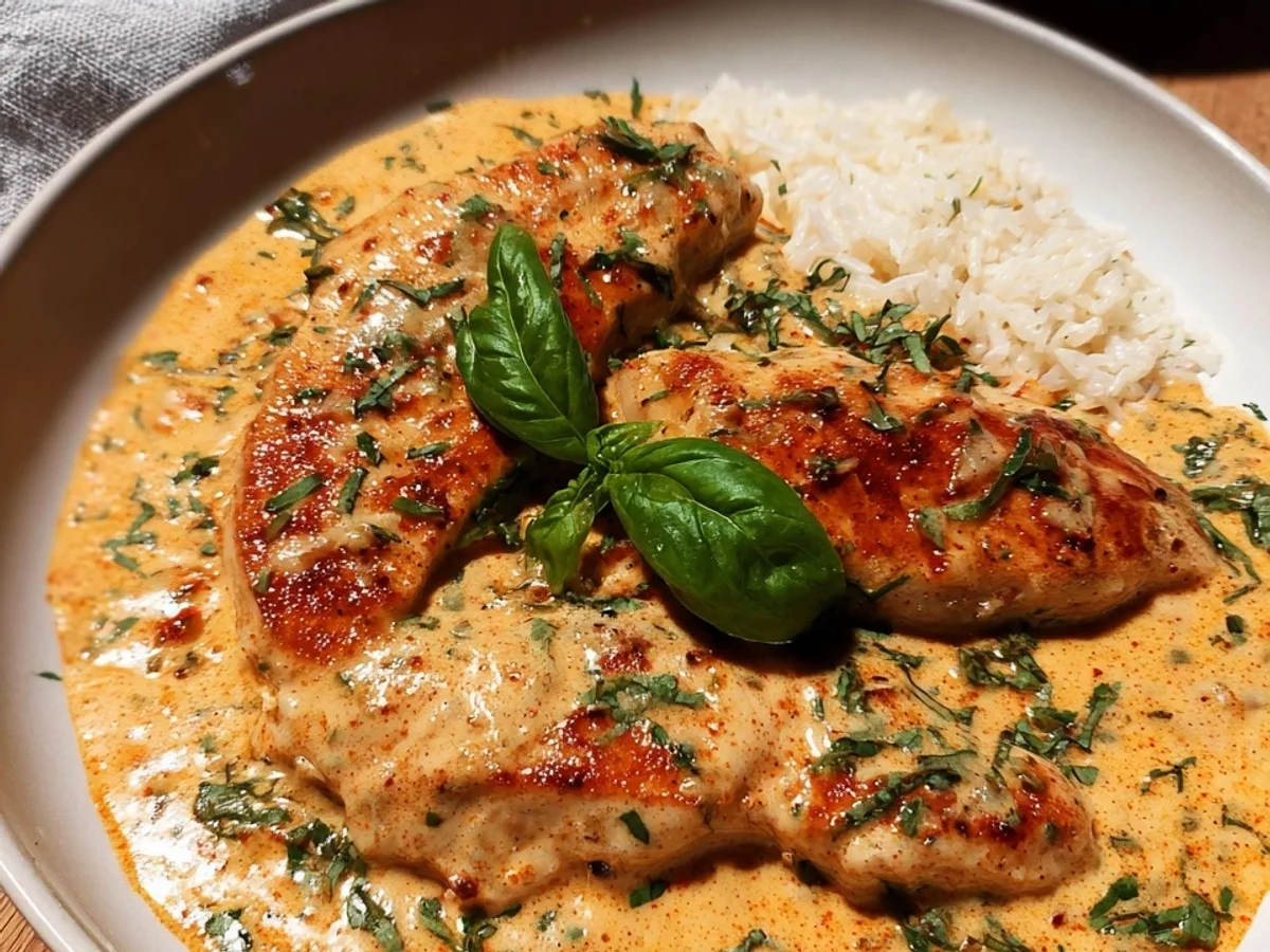 Cremiges Hähnchenfilet in Frischkäse-Parmesan-Soße - Beitragsbild