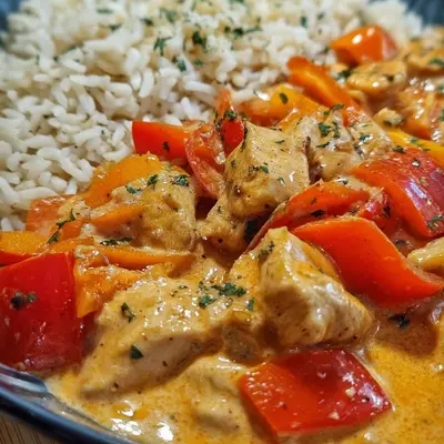Cremiges Paprika Sahne Hähnchen mit Reis Mein Seelenfutter
