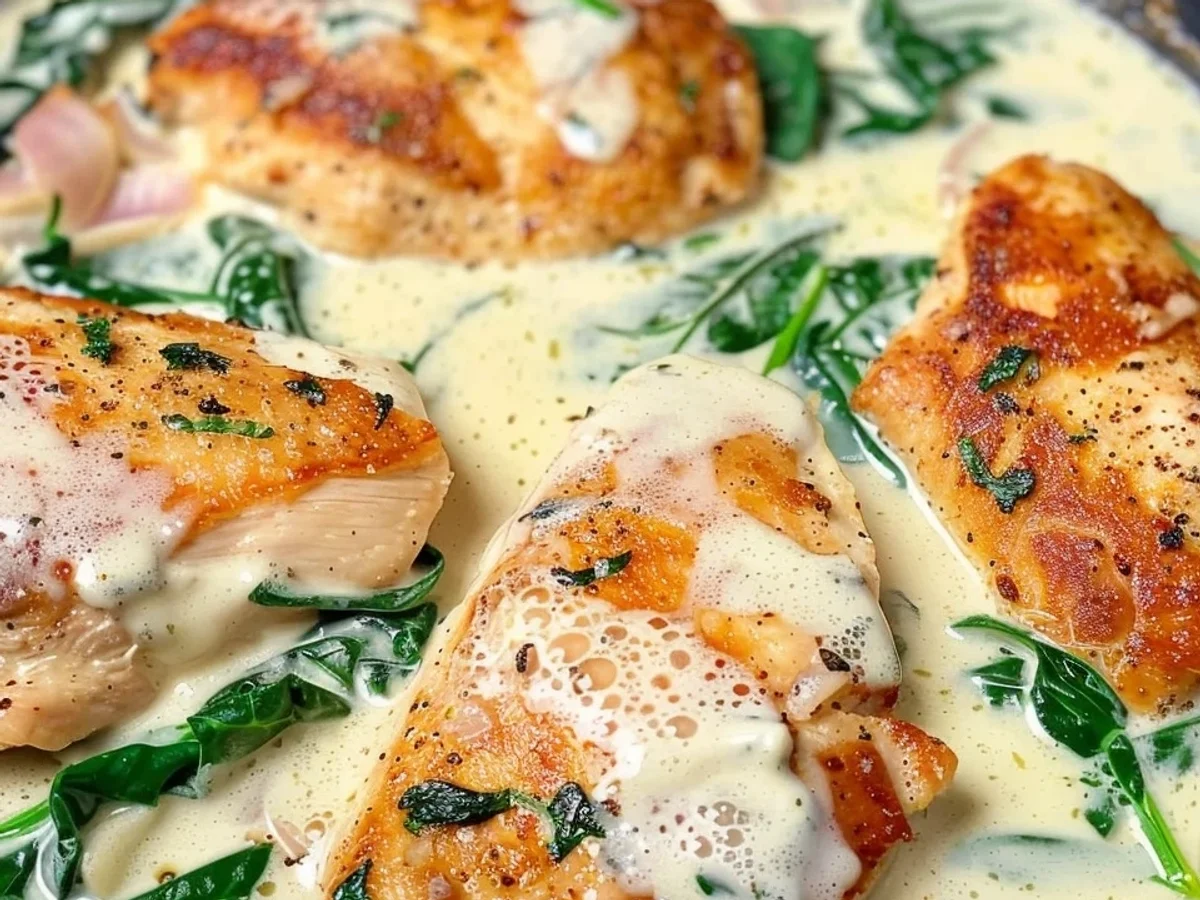 Cremiges Parmesan-Hähnchen mit Spinat-Soße selbst gemacht - Beitragsbild
