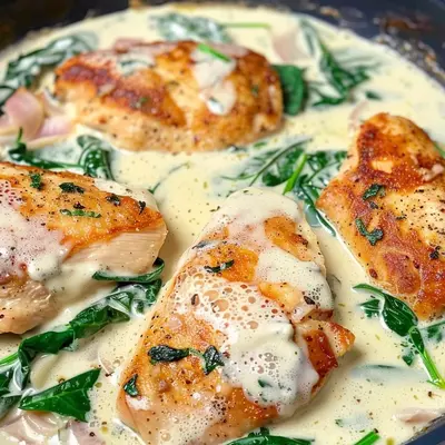 Cremiges Parmesan-Hähnchen mit Spinat-Soße selbst gemacht