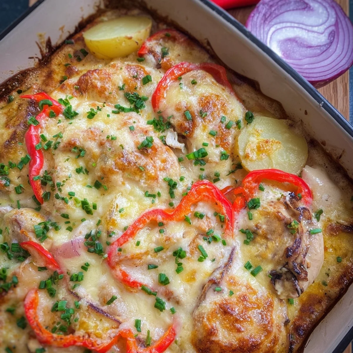 Einfacher Hähnchen Auflauf mit Paprika & Schmand