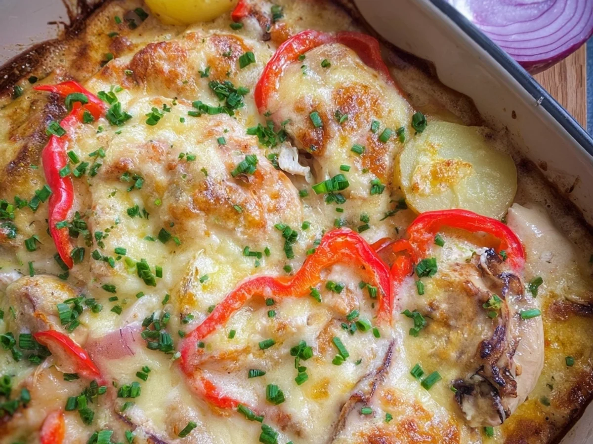 Einfacher Hähnchen Auflauf mit Paprika & Schmand - Beitragsbild