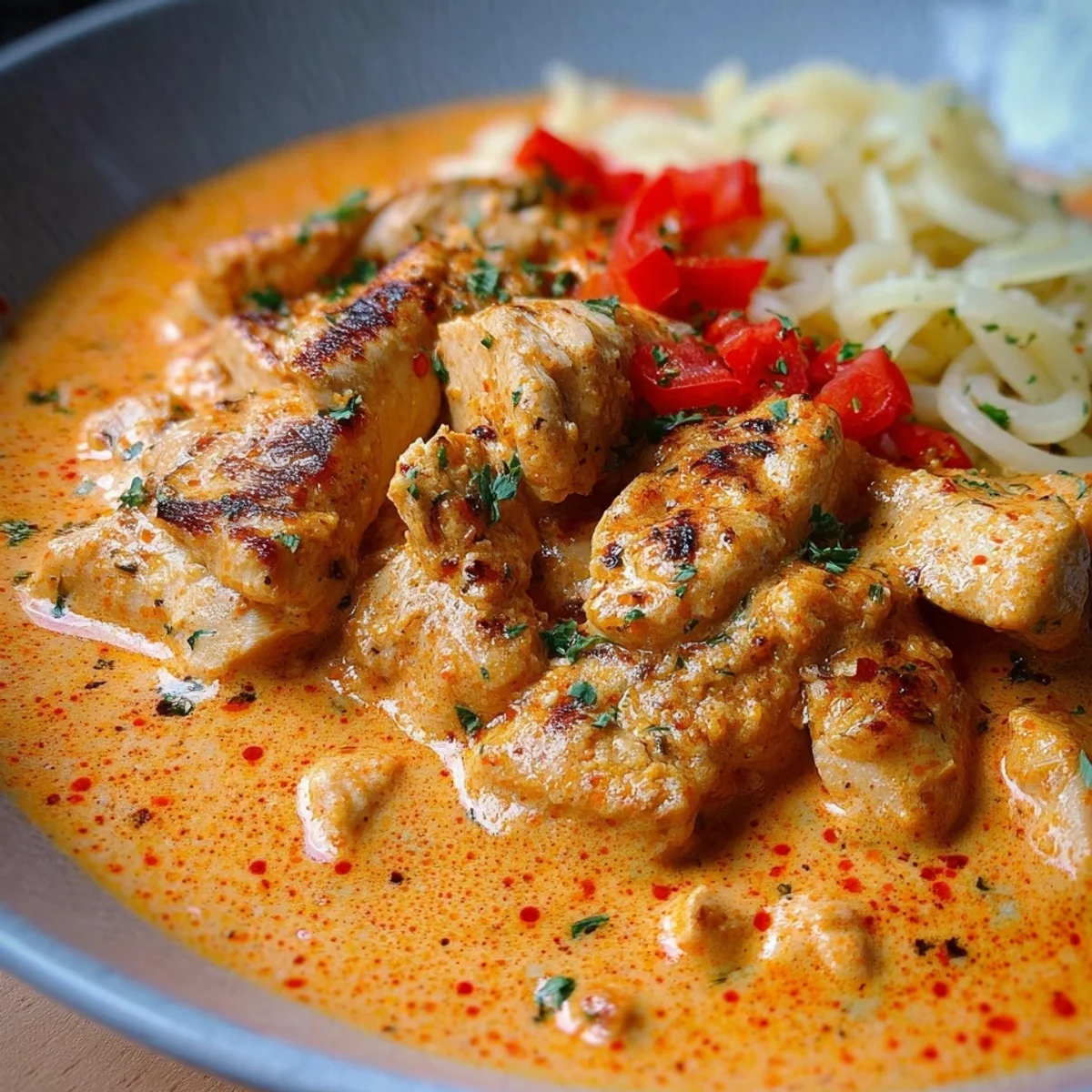 Feuriges Hähnchen-Geschnetzeltes mit Ajvarsauce
