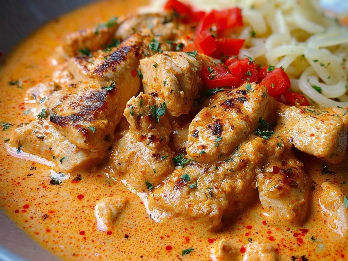 Feuriges Hähnchen-Geschnetzeltes mit Ajvarsauce - Beitragsbild