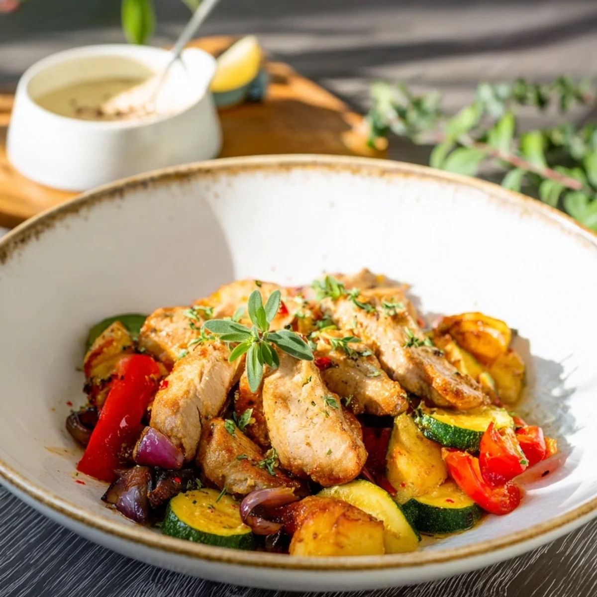 Gyros Art Geschnetzeltes mit Röstgemüse Low Carb Genuss