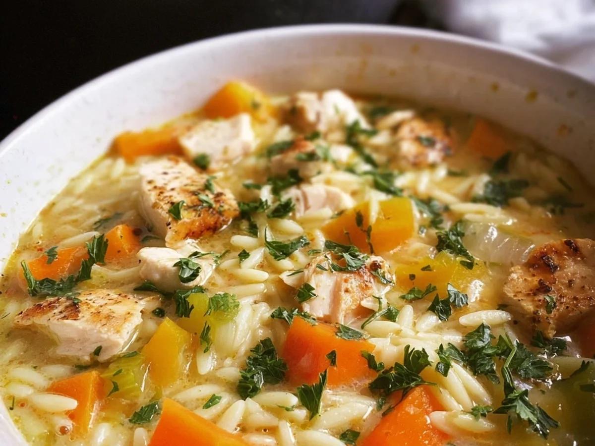 Herzhafte Hähnchen Risoni Suppe: Schnell & Seelenwärmend - Beitragsbild