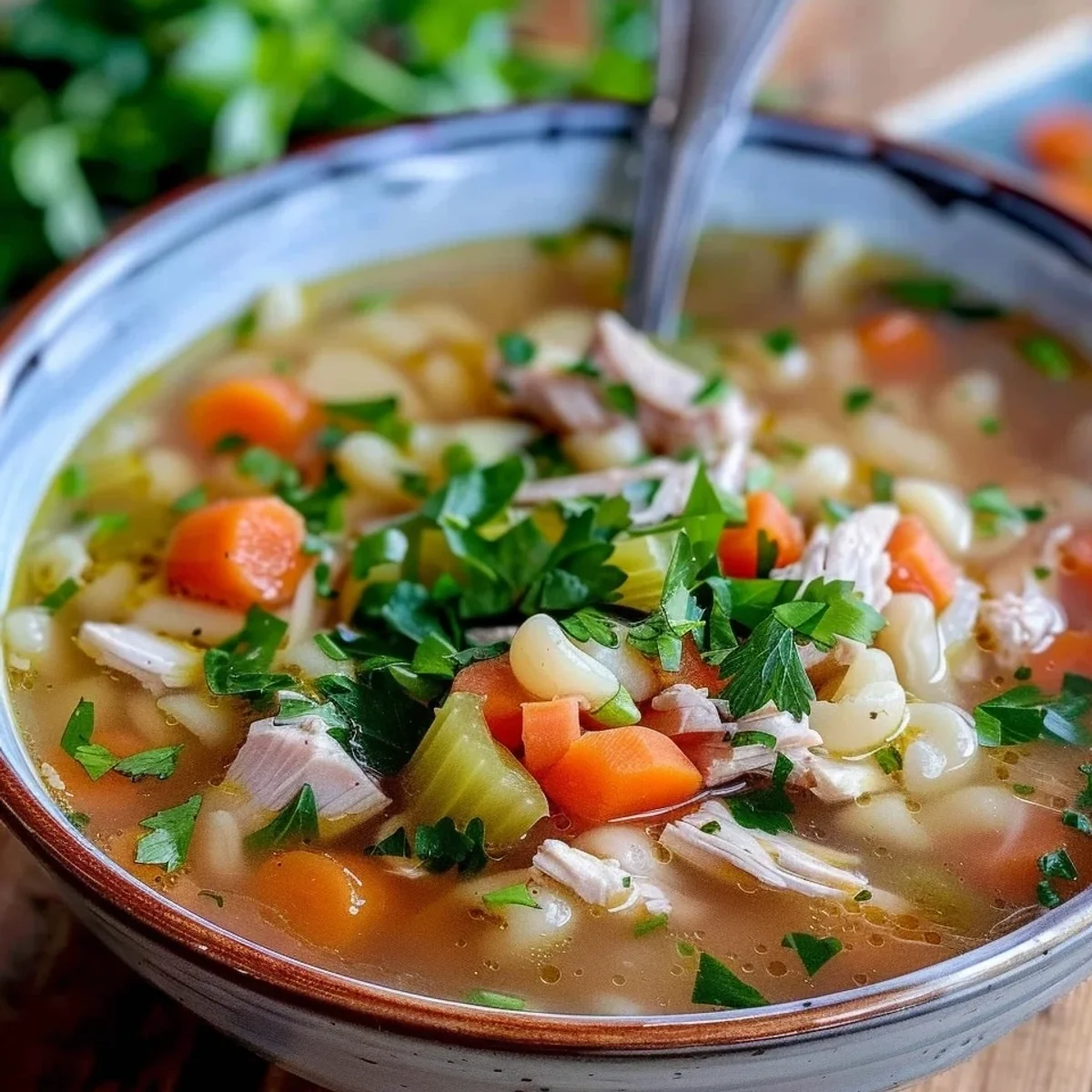 Herzhafte Omas Hühnersuppe mit Hähnchenschenkel