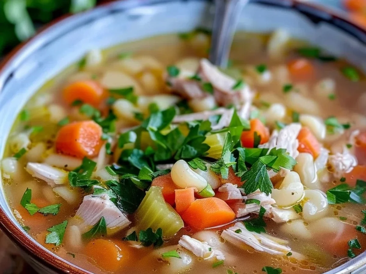Herzhafte Omas Hühnersuppe mit Hähnchenschenkel - Beitragsbild