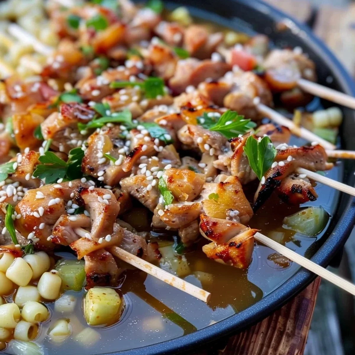 Hähnchen in Soja-Honig-Marinade: Asiatische Spieße