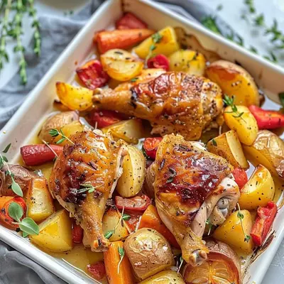 Knusprige Ofenhähnchenschenkel & Gemüse: Mein Rezept