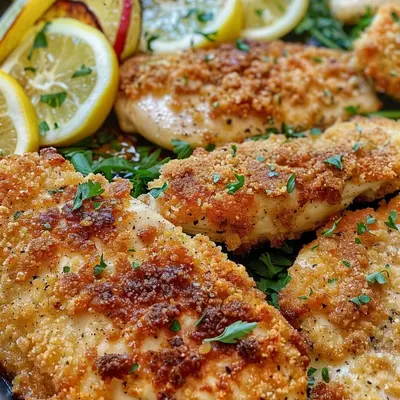 Knusprige Panierte Parmesan Hähnchenschnitzel aus dem Ofen