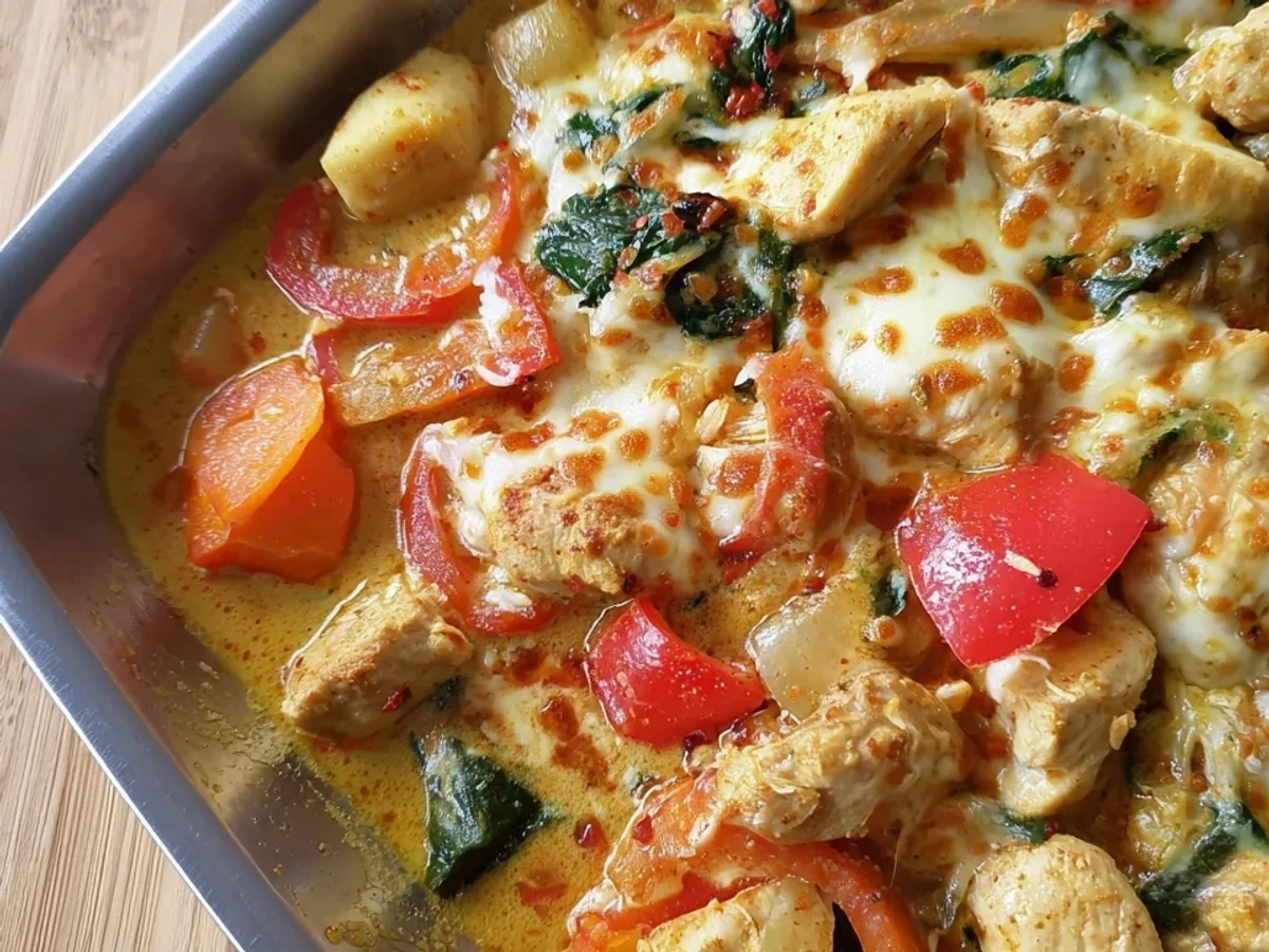 Low Carb Hähnchen Curry Auflauf: Cremig & Herzhaft - Beitragsbild