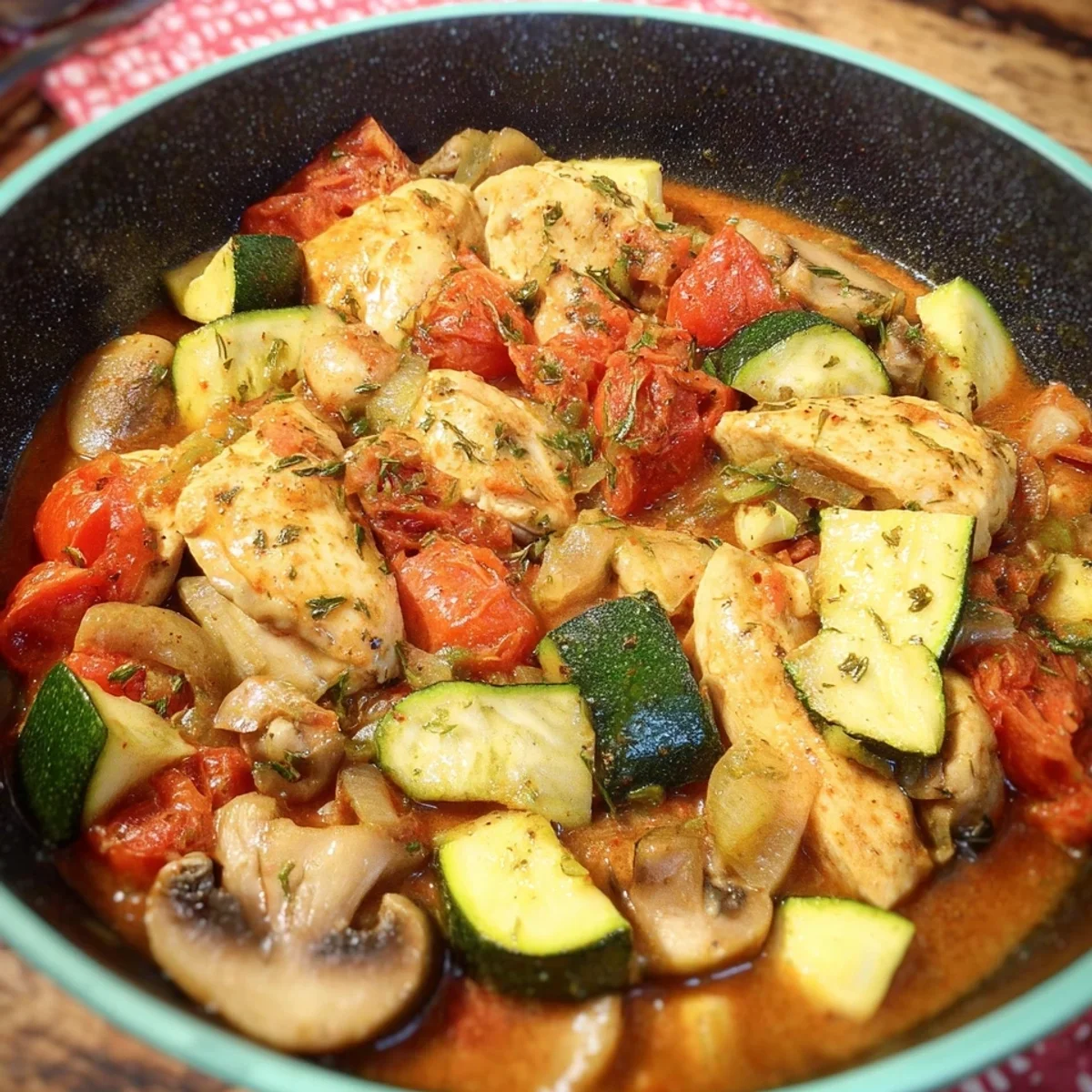 Low Carb Hähnchenpot mit Tomaten, Zucchini & Pilzen