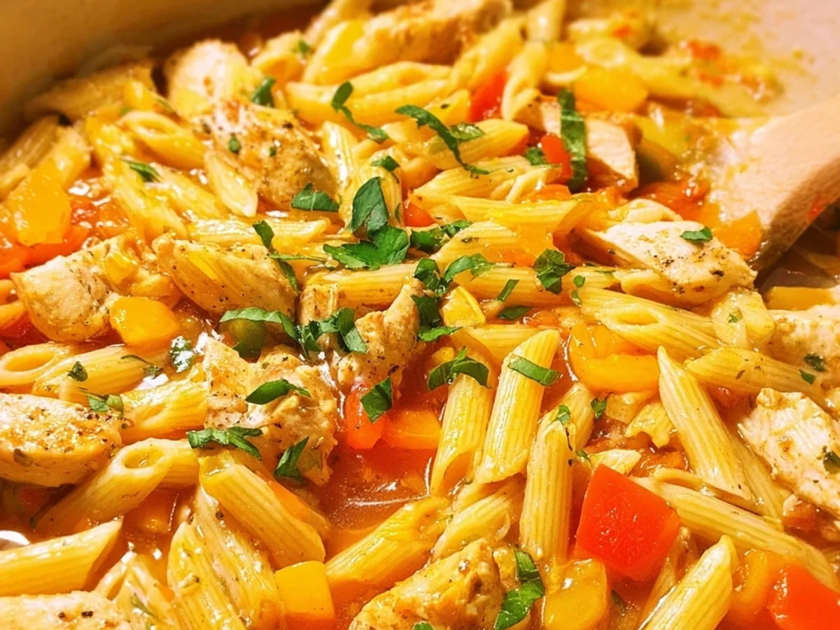 One-Pot-Pasta mit Hähnchen: Cremig, einfach, schnell - Beitragsbild