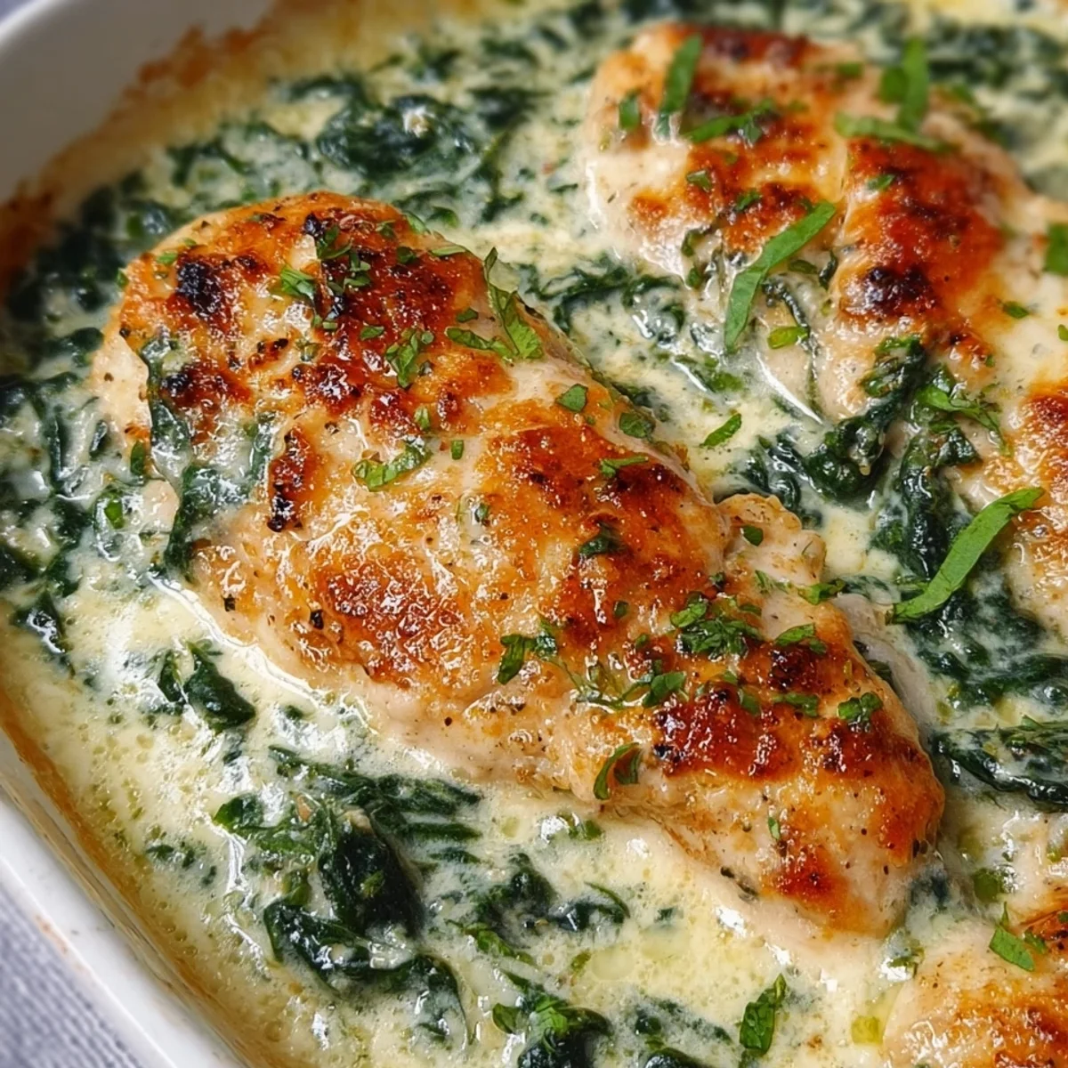 Parmesan Hähnchen in cremiger Spinatsoße: Ofenliebe pur