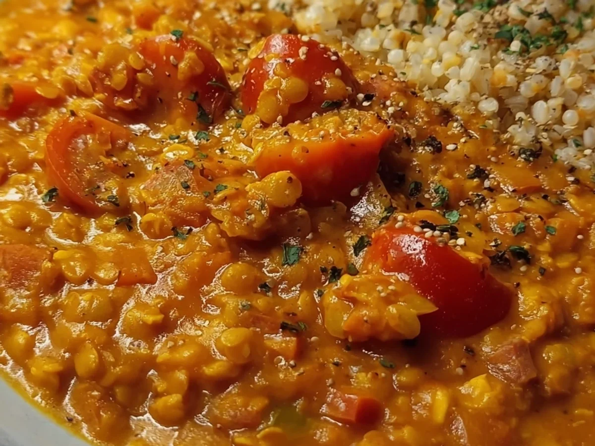 Rotes Linsencurry Rezept mit Kokosmilch: Cremig & Würzig - Beitragsbild