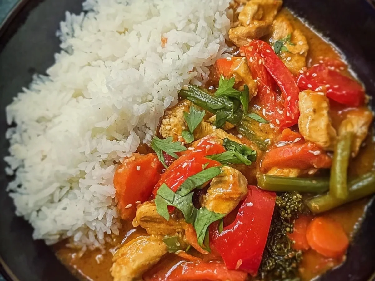 Rotes Thai Curry Hähnchen: Schnell, Scharf & Zart - Beitragsbild
