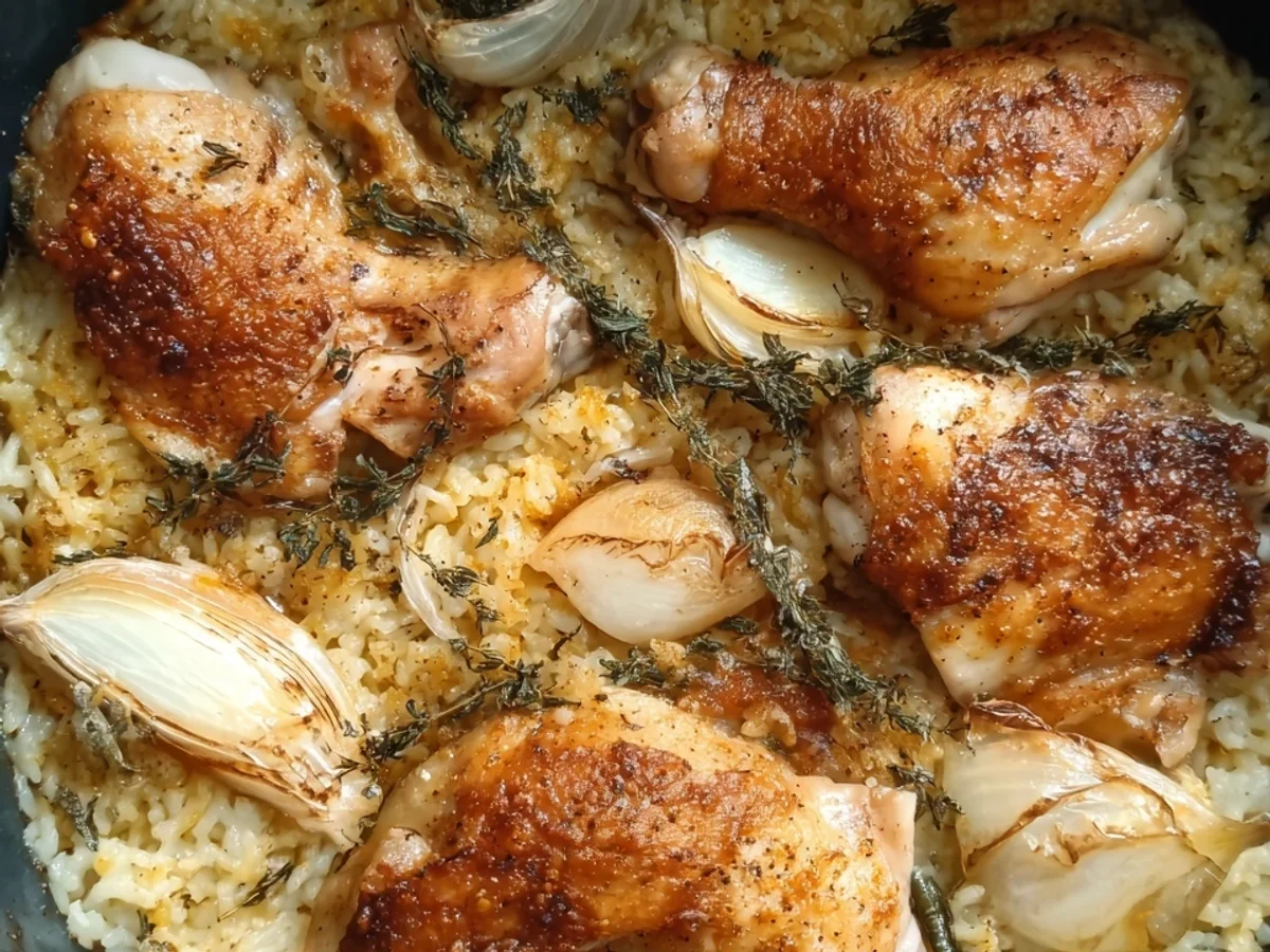Saftige One Pot Hähnchenkeulen Reis Dampfbackofen - Beitragsbild