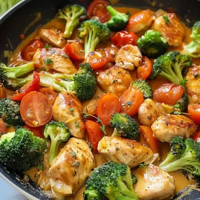 Schnelles Brokkoli Hähnchen mit Tomaten: Low-Carb-Pfanne