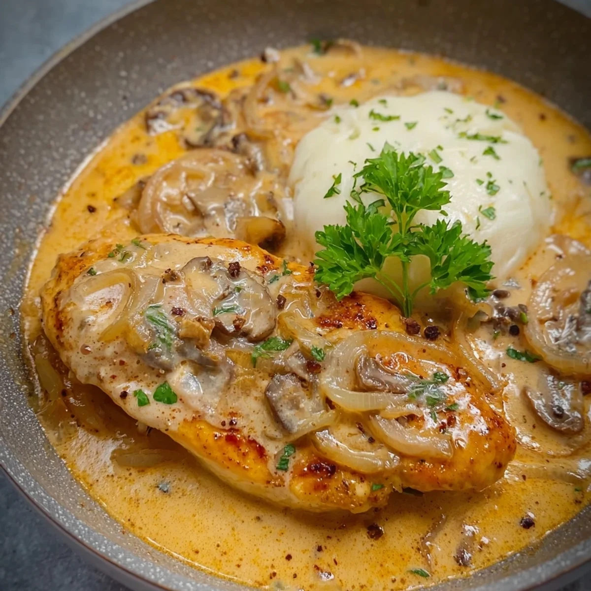 Zwiebel Sahne Hähnchen ohne Fix: Fitness Rezept leicht gemacht