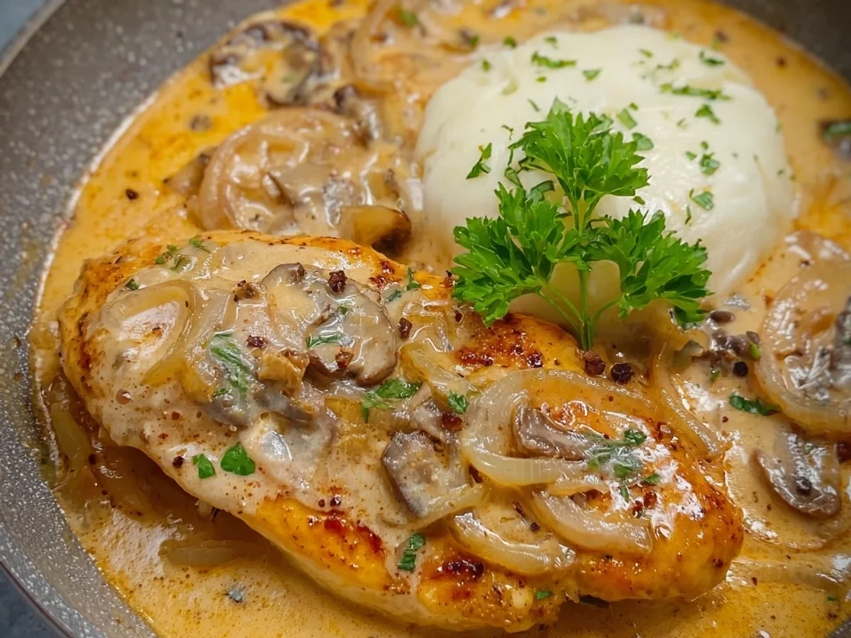 Zwiebel Sahne Hähnchen ohne Fix: Fitness Rezept leicht gemacht - Beitragsbild